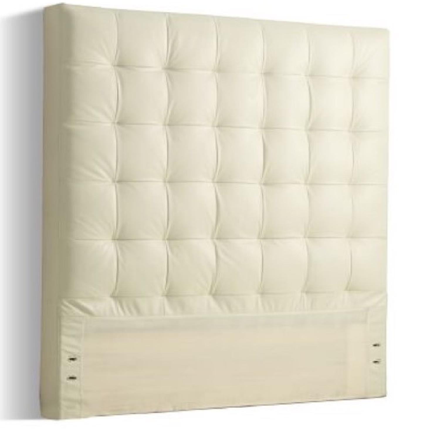 West Elm Ivory Leather Tufted King Headboard AptDeco