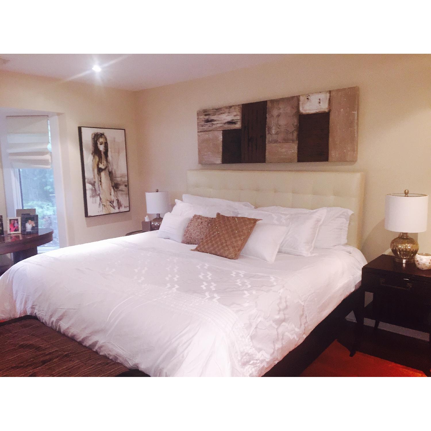 West Elm Ivory Leather Tufted King Headboard - image-2