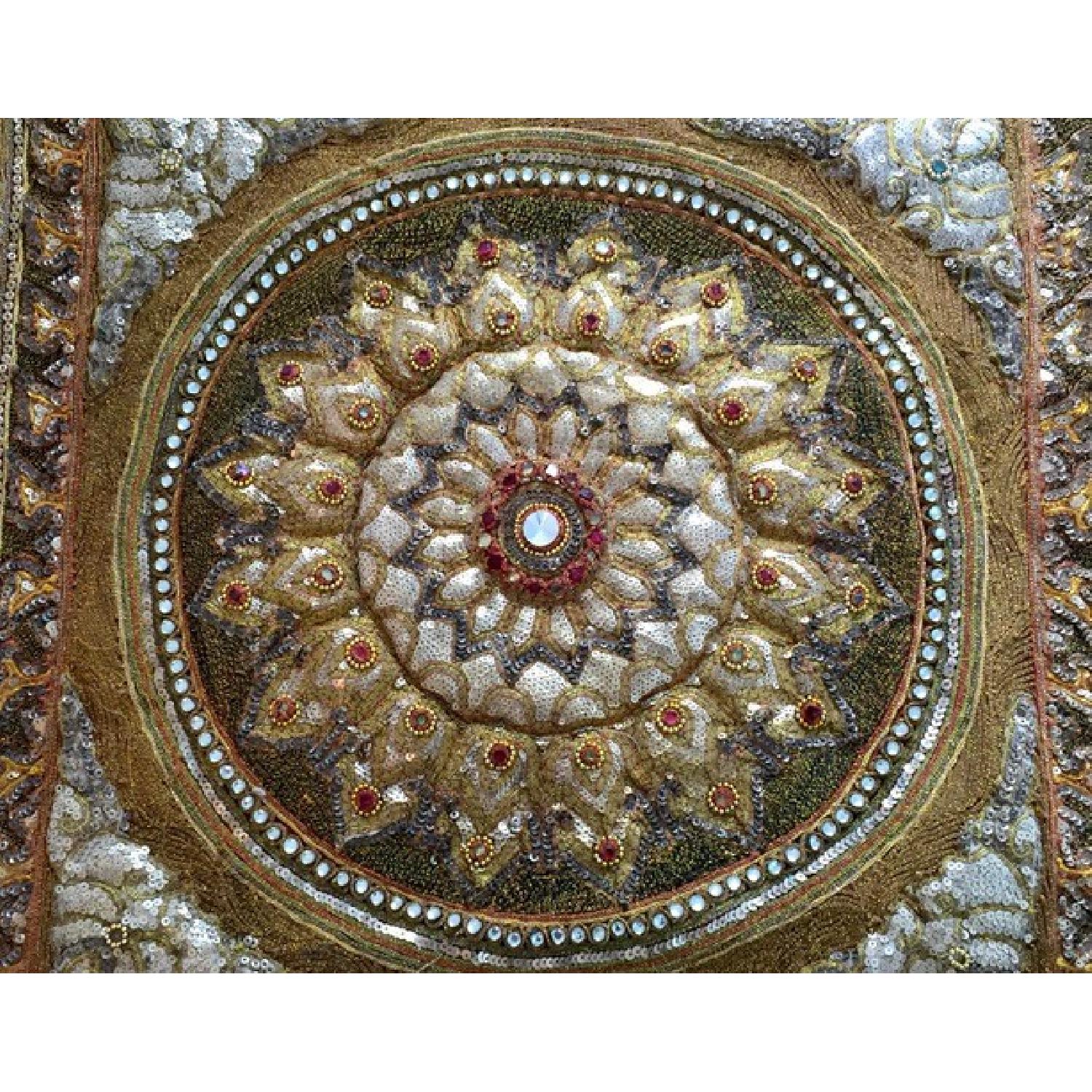 Antique 1920s Lotus Flower Kalaga Tapestry - image-1