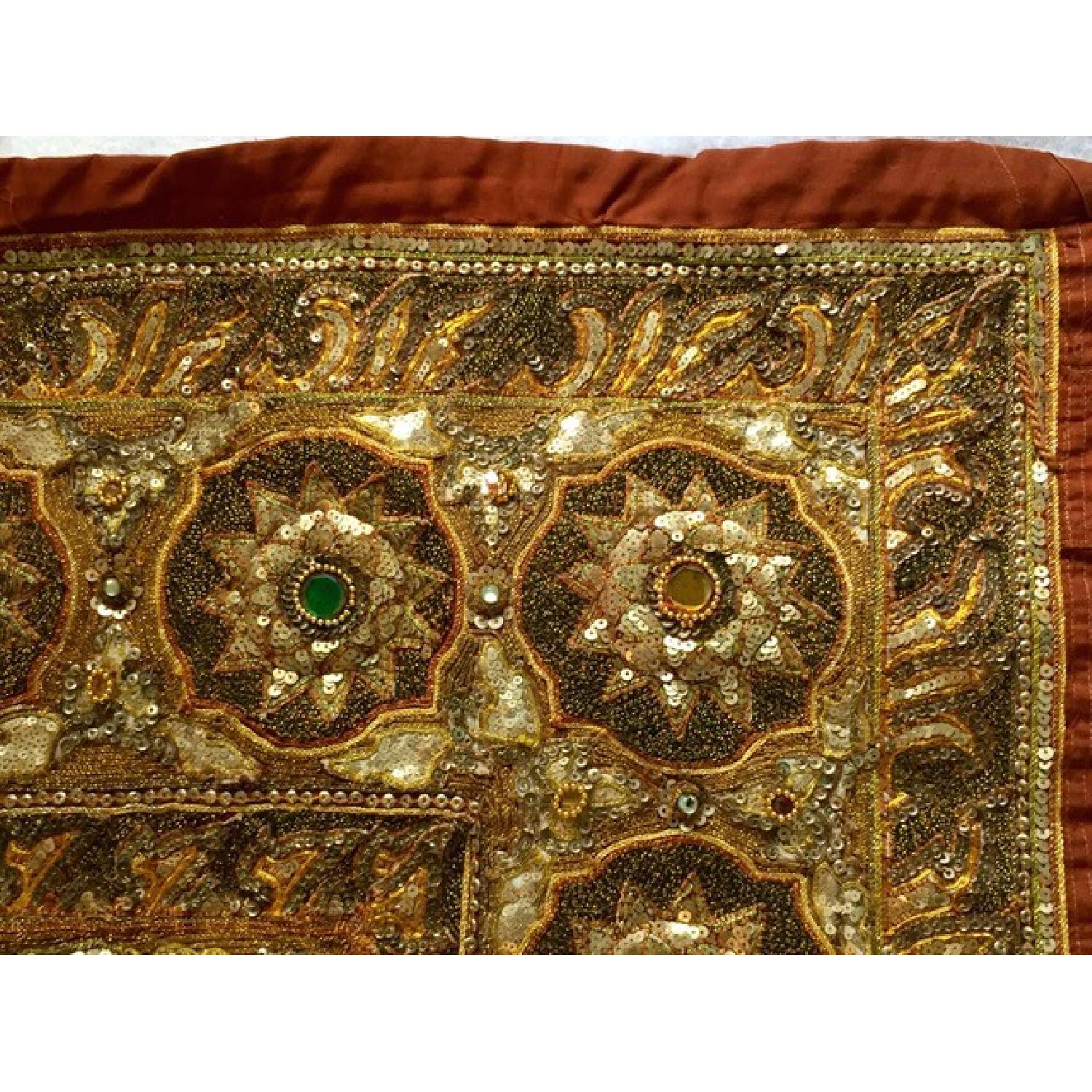 Antique 1920s Lotus Flower Kalaga Tapestry - image-3
