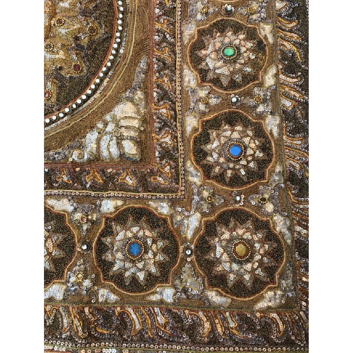 Antique 1920s Lotus Flower Kalaga Tapestry - image-4