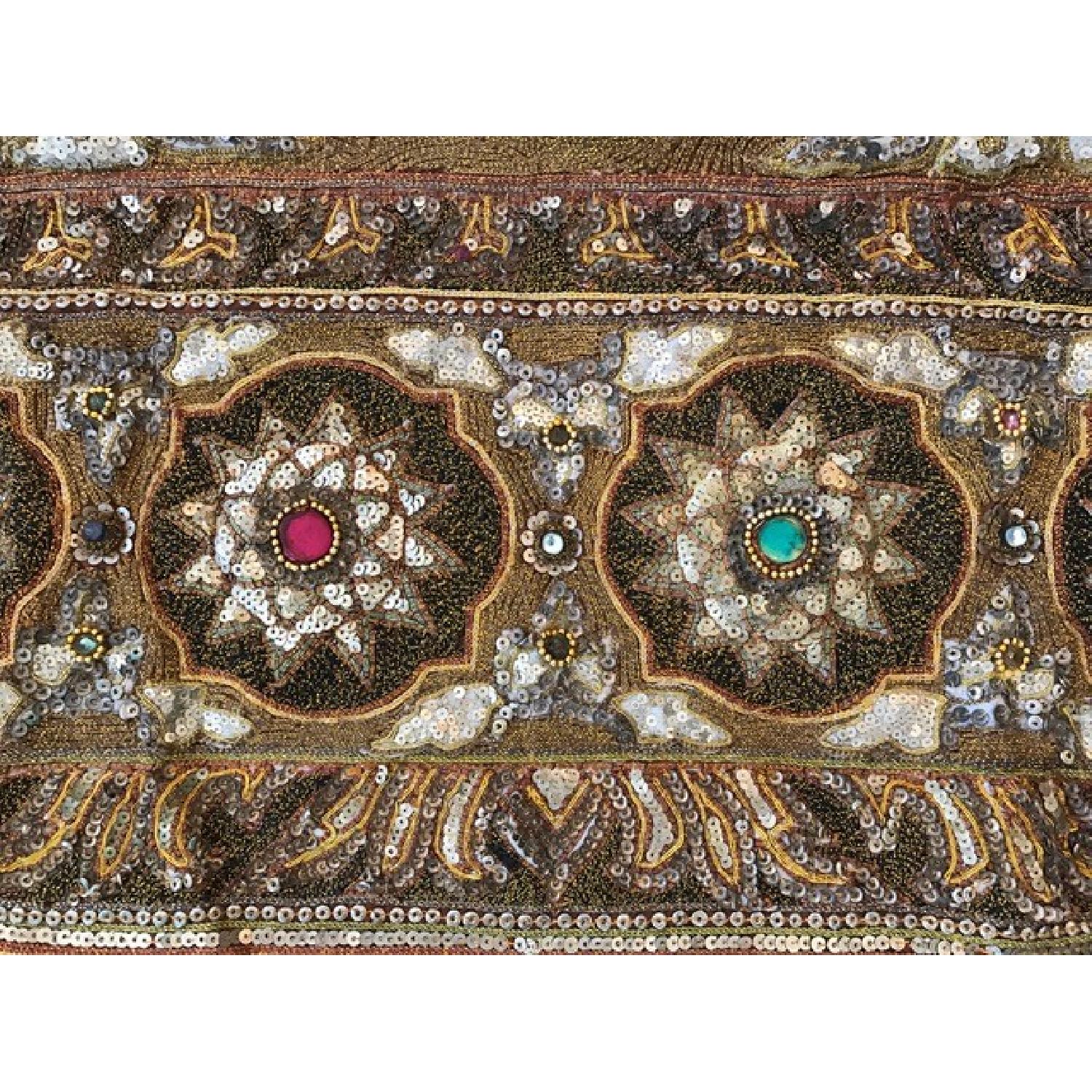 Antique 1920s Lotus Flower Kalaga Tapestry - image-5