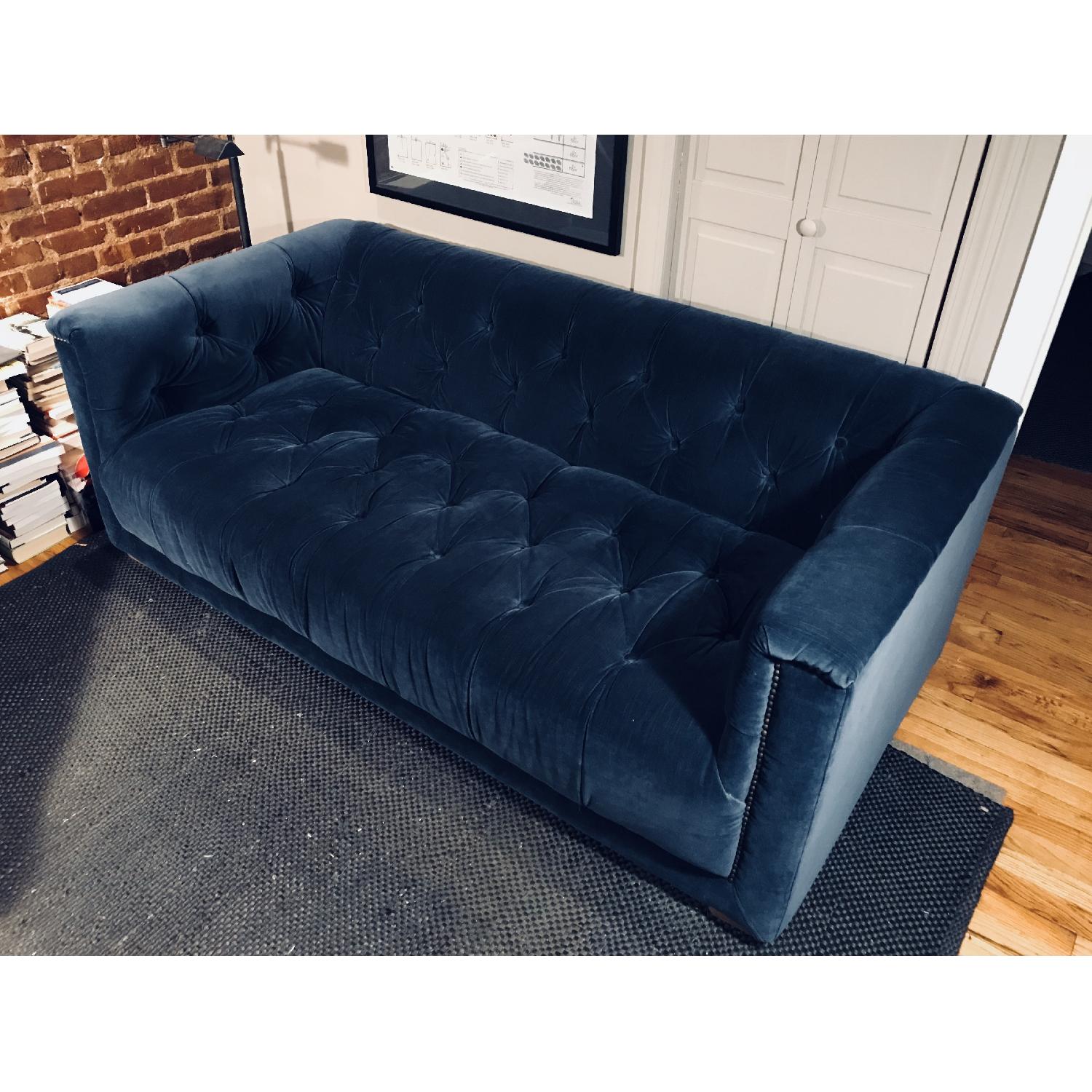 Restoration Hardware Indigo Velvet Savoy Sofa - image-3