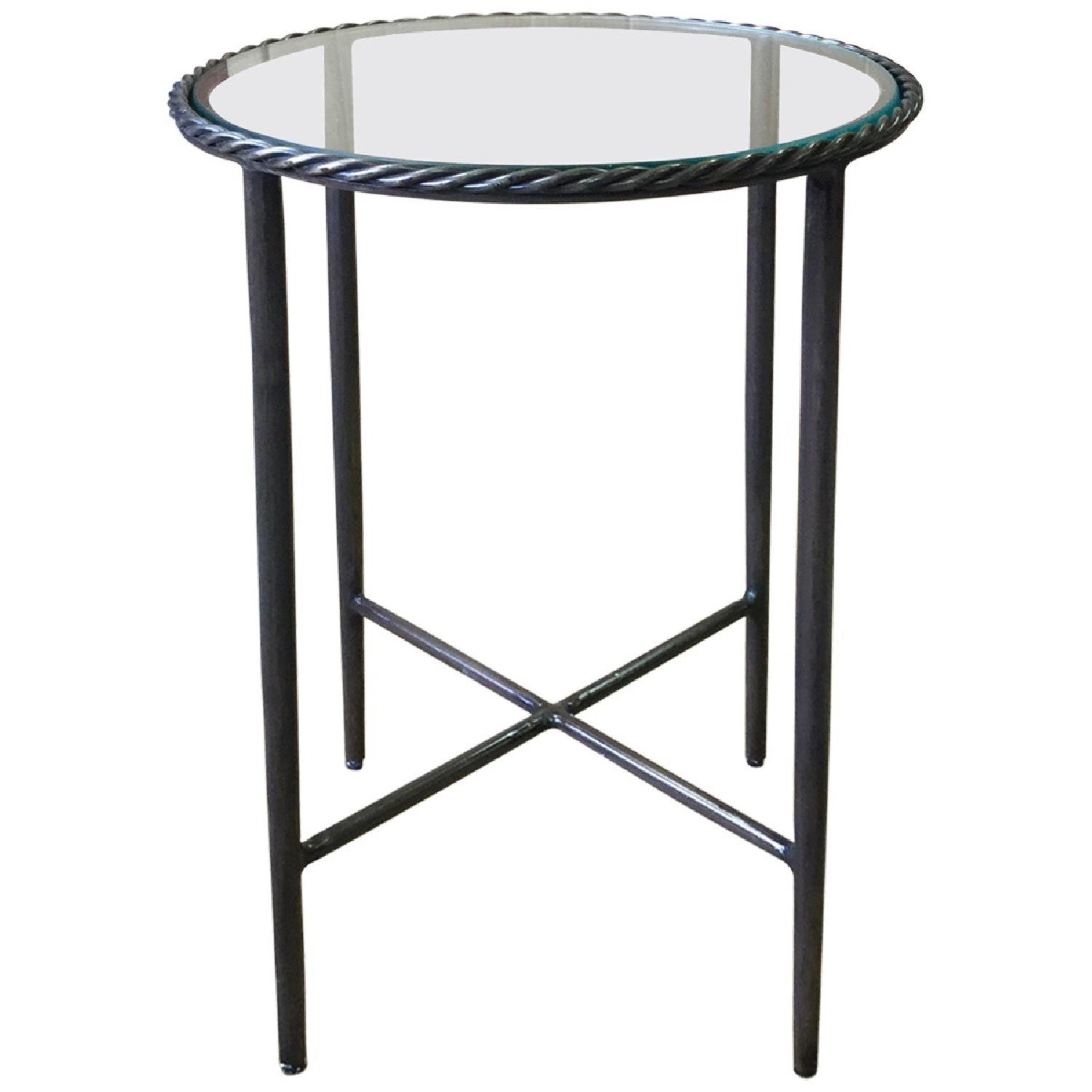 Designe Gallerie Round Black Metal Glass Top Side Table AptDeco