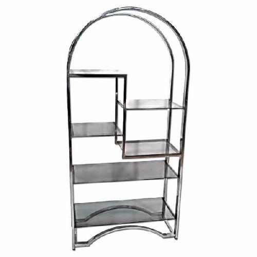 Milo Baughman Chrome Arched Top Etagere Smoked Glass Shelves