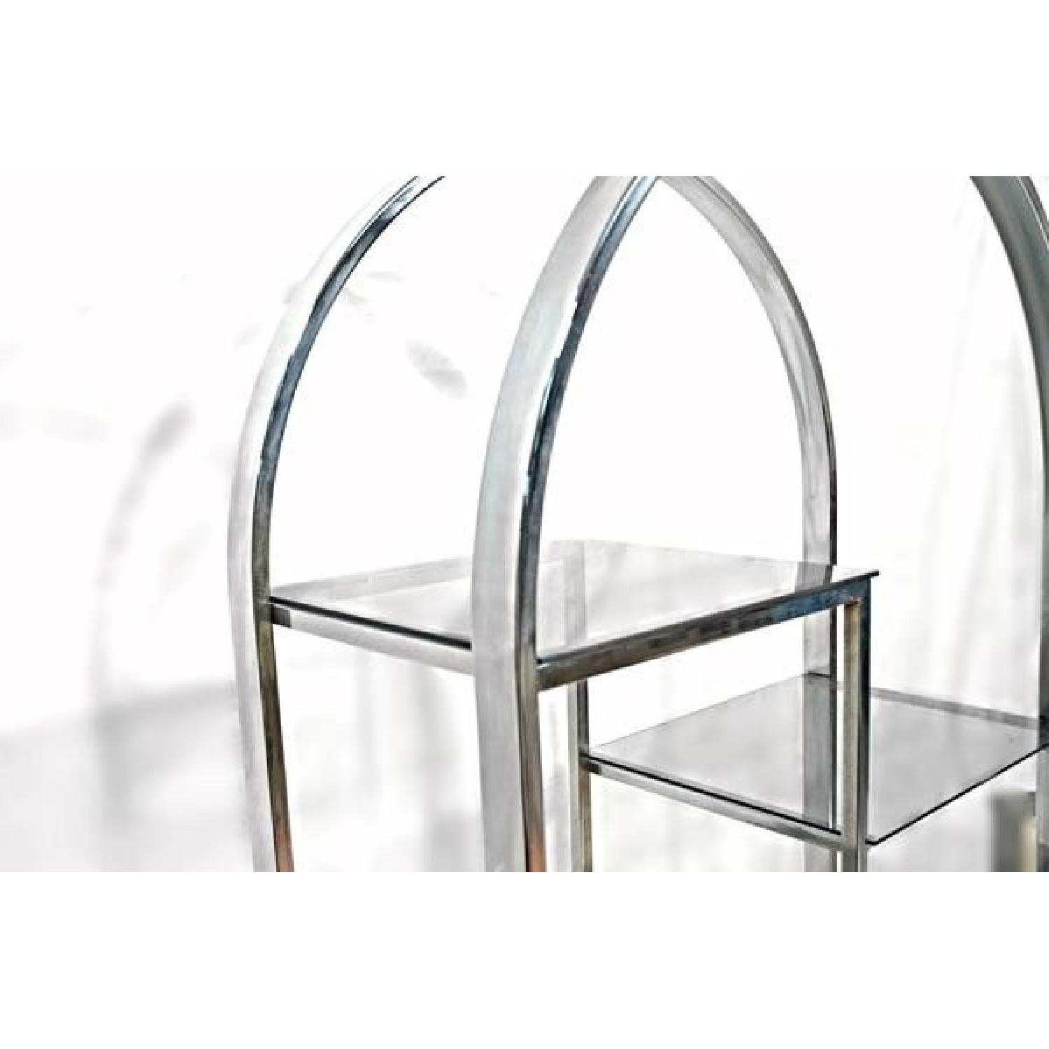 Milo Baughman Chrome Arched Top Etagere Smoked Glass Shelves - image-1