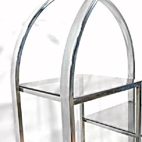 Milo Baughman Chrome Arched Top Etagere Smoked Glass Shelves