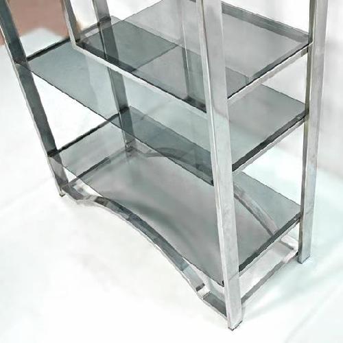 Milo Baughman Chrome Arched Top Etagere Smoked Glass Shelves