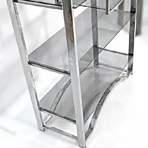 Milo Baughman Chrome Arched Top Etagere Smoked Glass Shelves