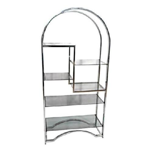 Milo Baughman Chrome Arched Top Etagere Smoked Glass Shelves