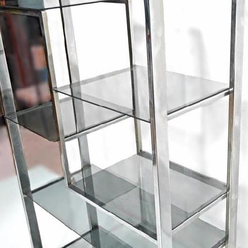 Milo Baughman Chrome Arched Top Etagere Smoked Glass Shelves