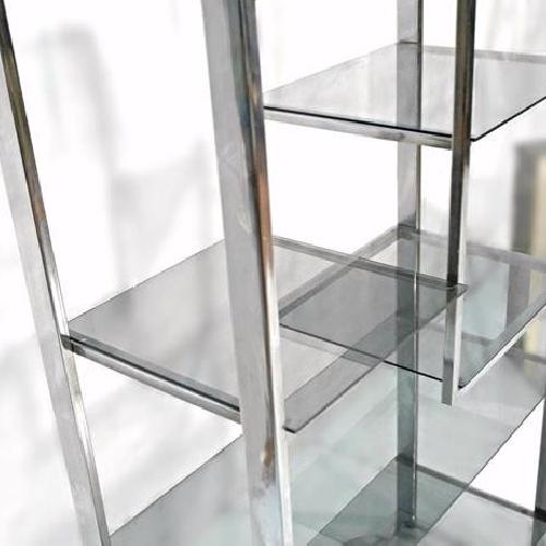 Milo Baughman Chrome Arched Top Etagere Smoked Glass Shelves