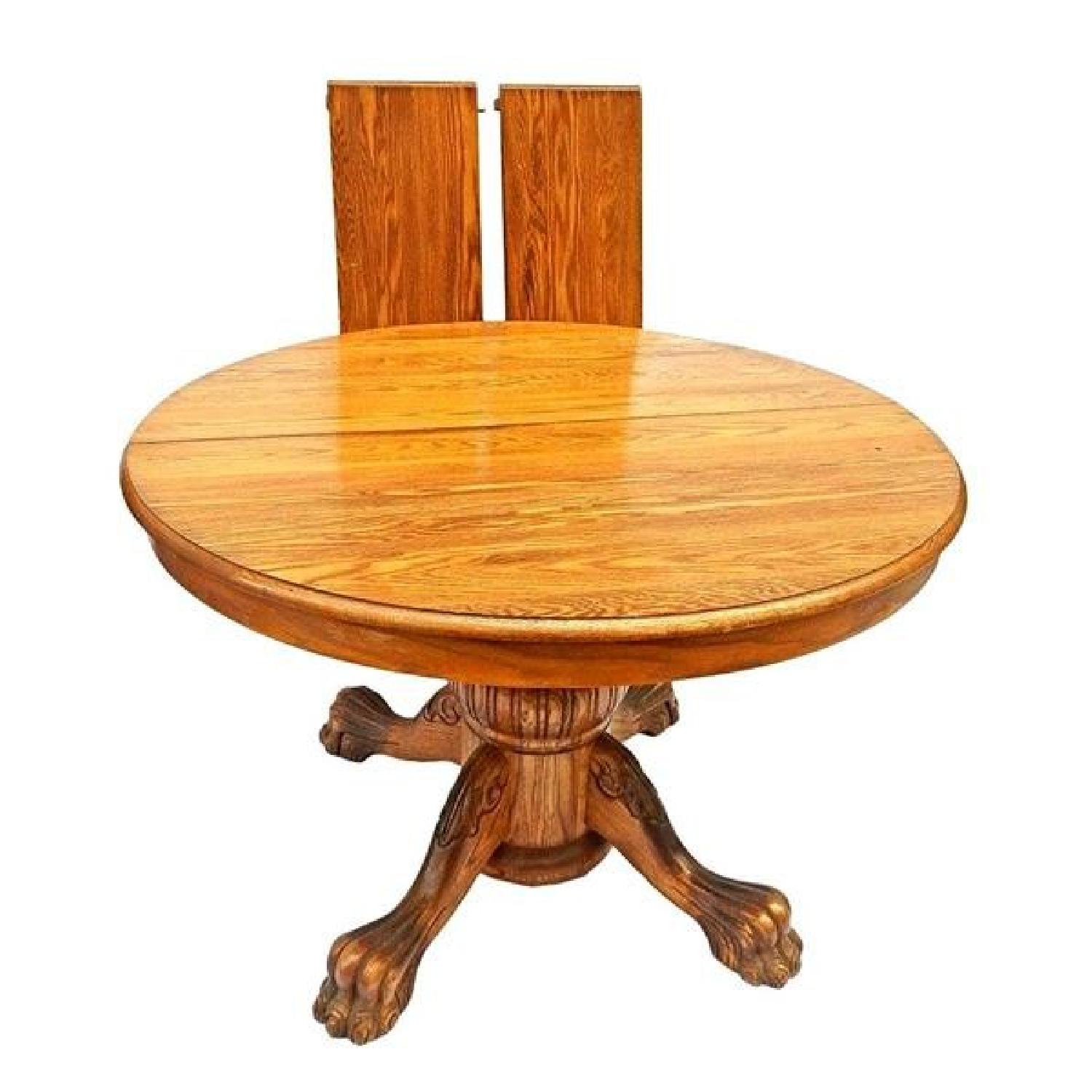 Victorian Oak Pedestal Claw Foot Extendable Dining Table - image-2