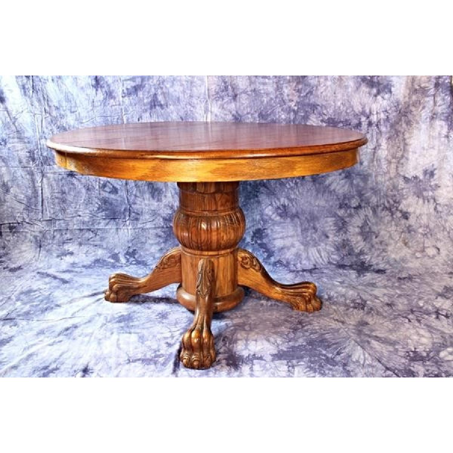 Victorian Oak Pedestal Claw Foot Extendable Dining Table - image-3