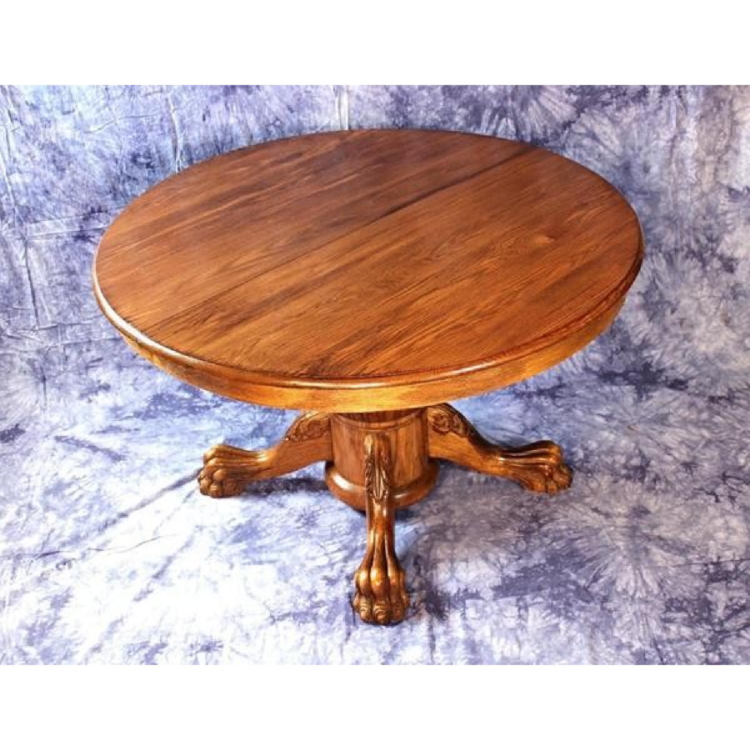 Victorian Oak Pedestal Claw Foot Extendable Dining Table - image-4