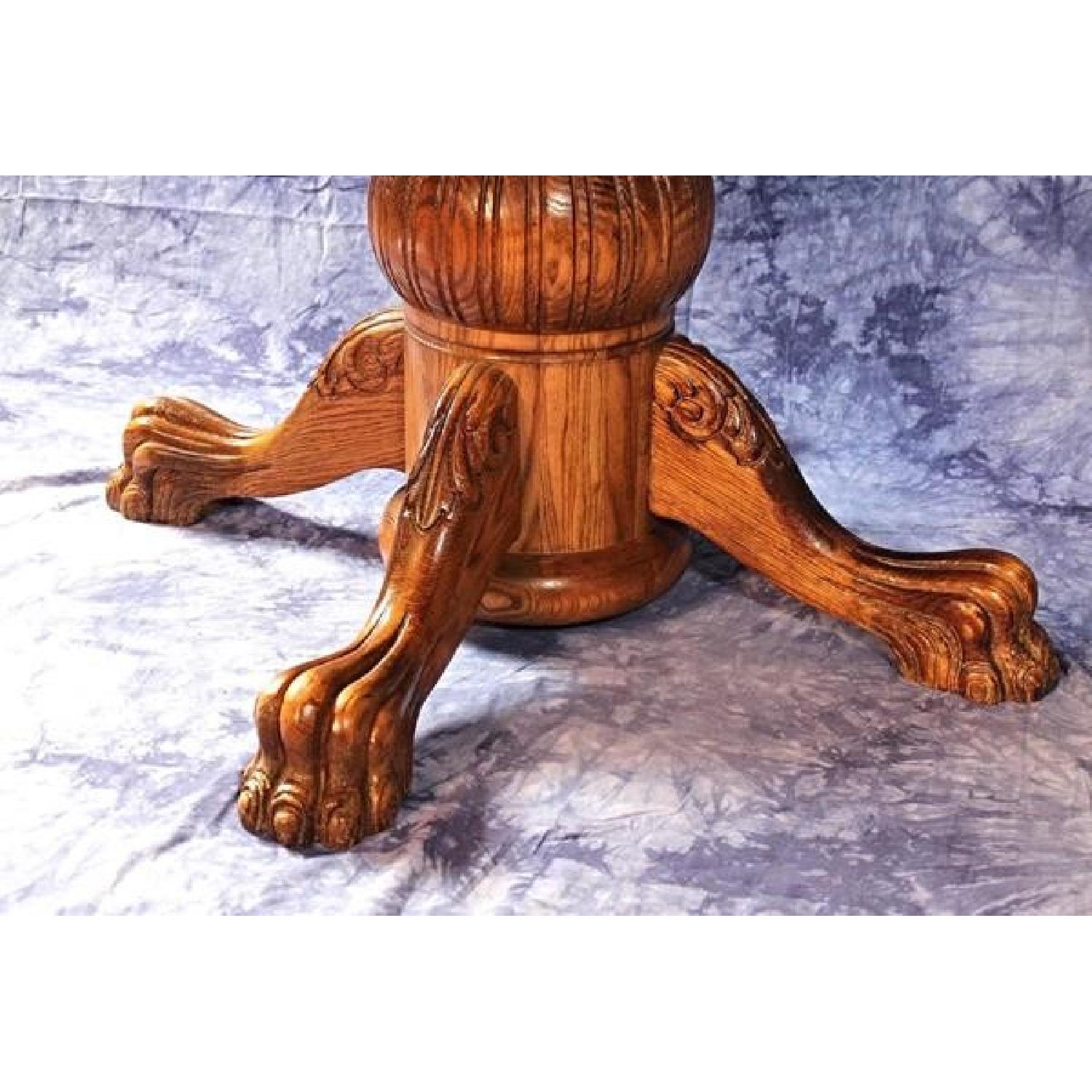 Victorian Oak Pedestal Claw Foot Extendable Dining Table - image-5