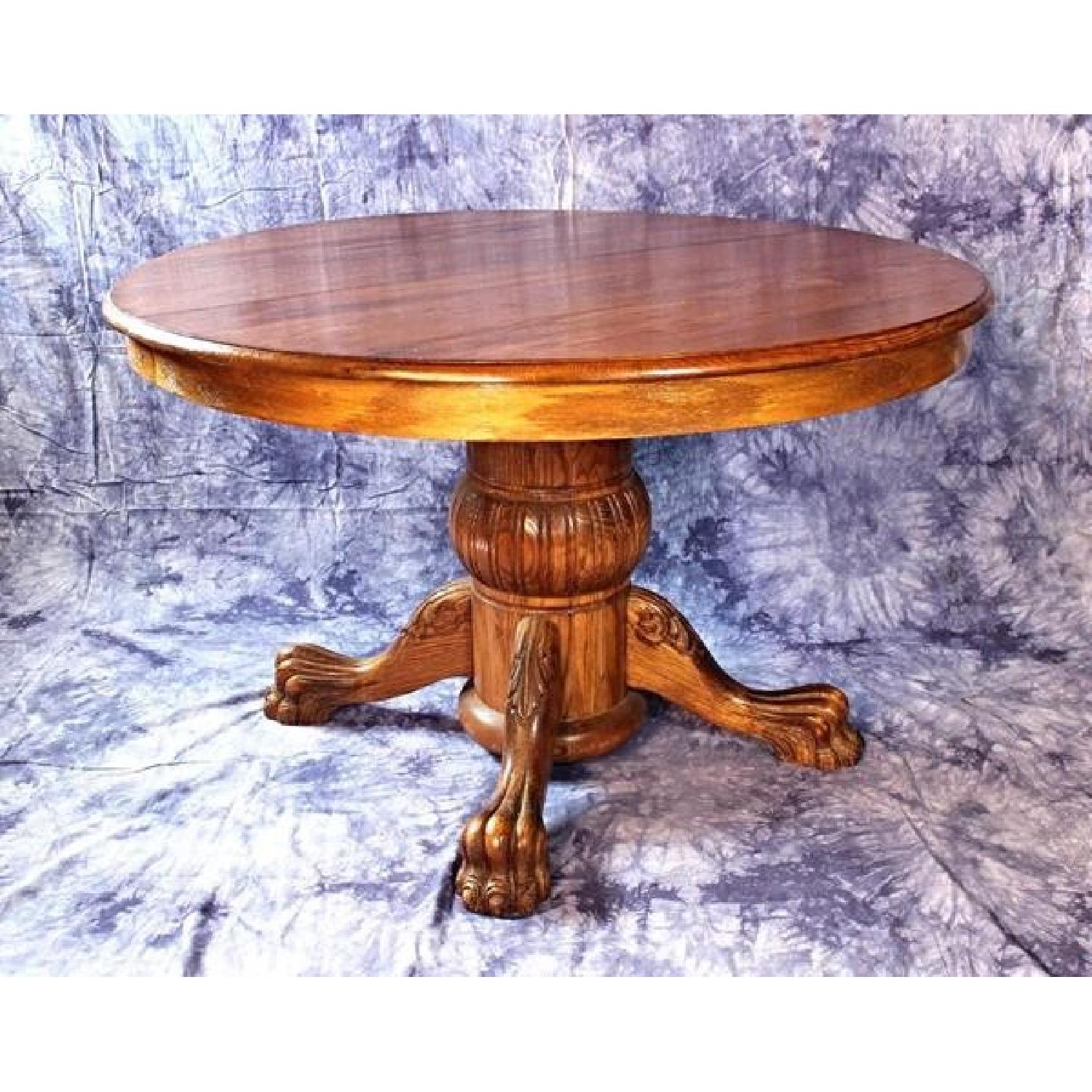 Victorian Oak Pedestal Claw Foot Extendable Dining Table - image-10