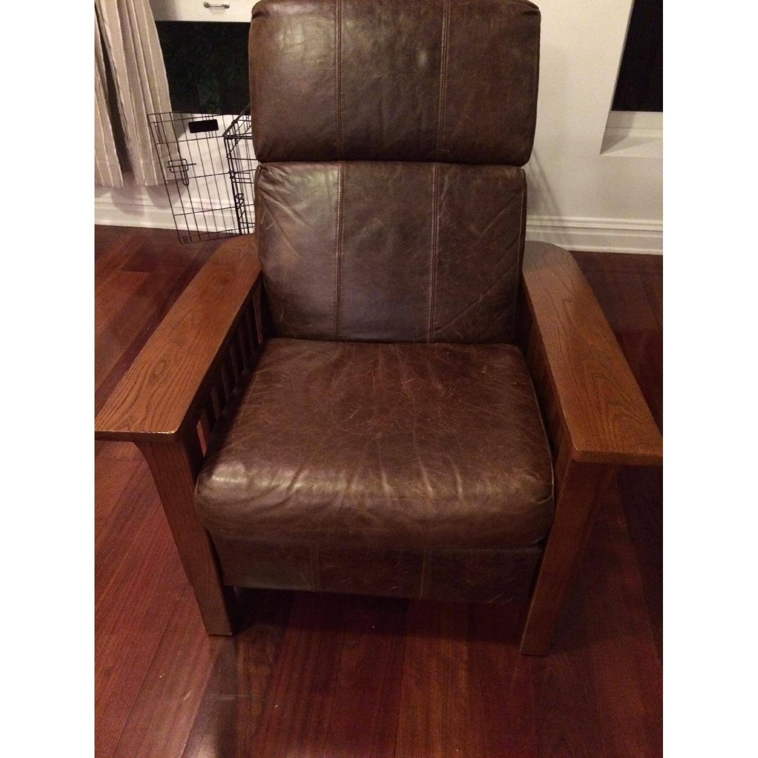Leather & Wood Craftsman/Mission Style Reclining Chair - image-1