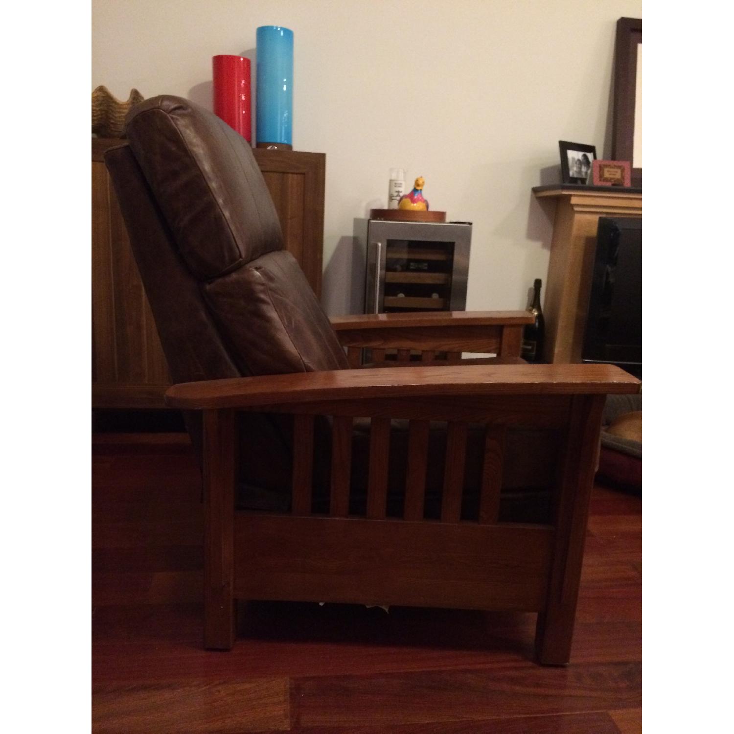 Leather & Wood Craftsman/Mission Style Reclining Chair - image-2