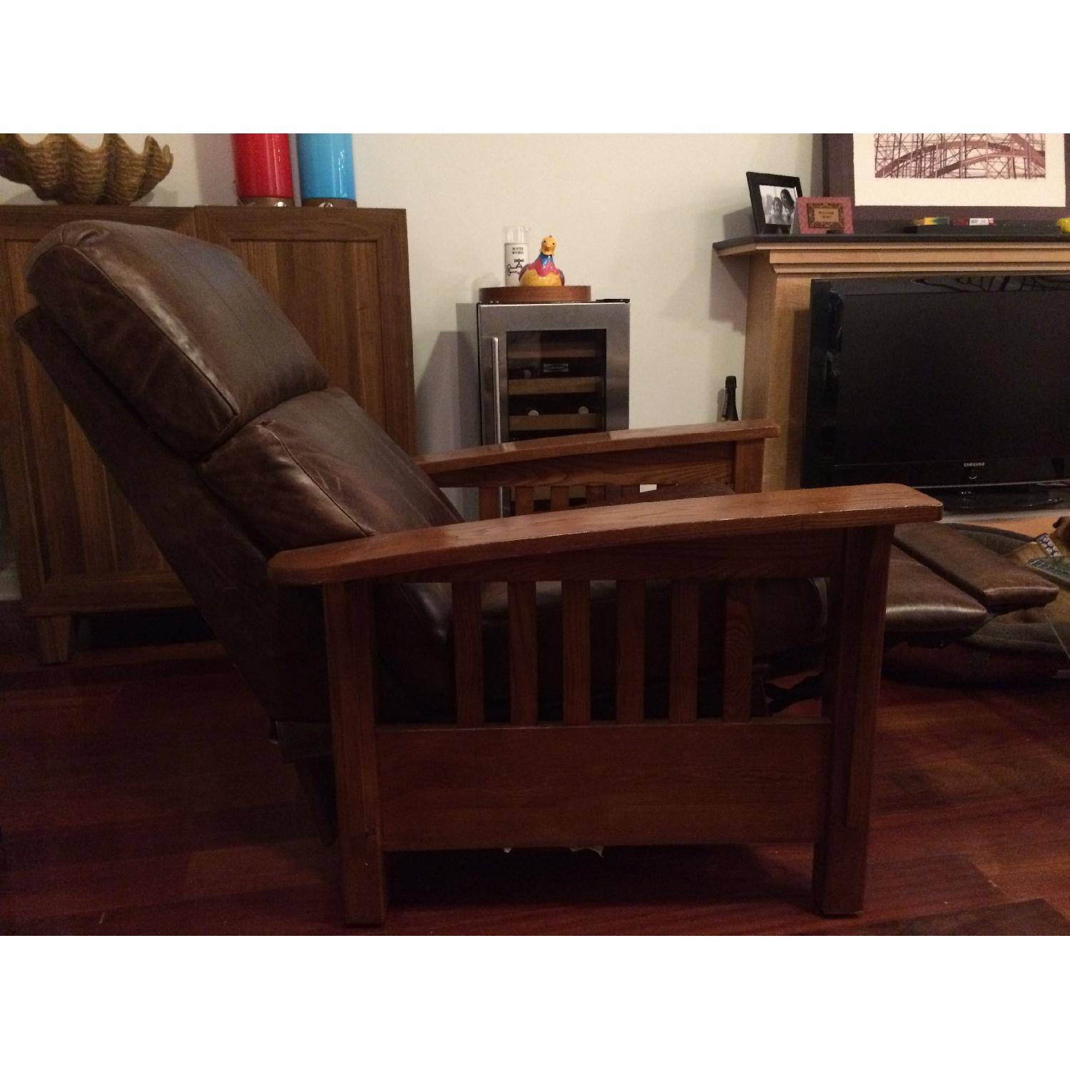 Leather & Wood Craftsman/Mission Style Reclining Chair - image-3