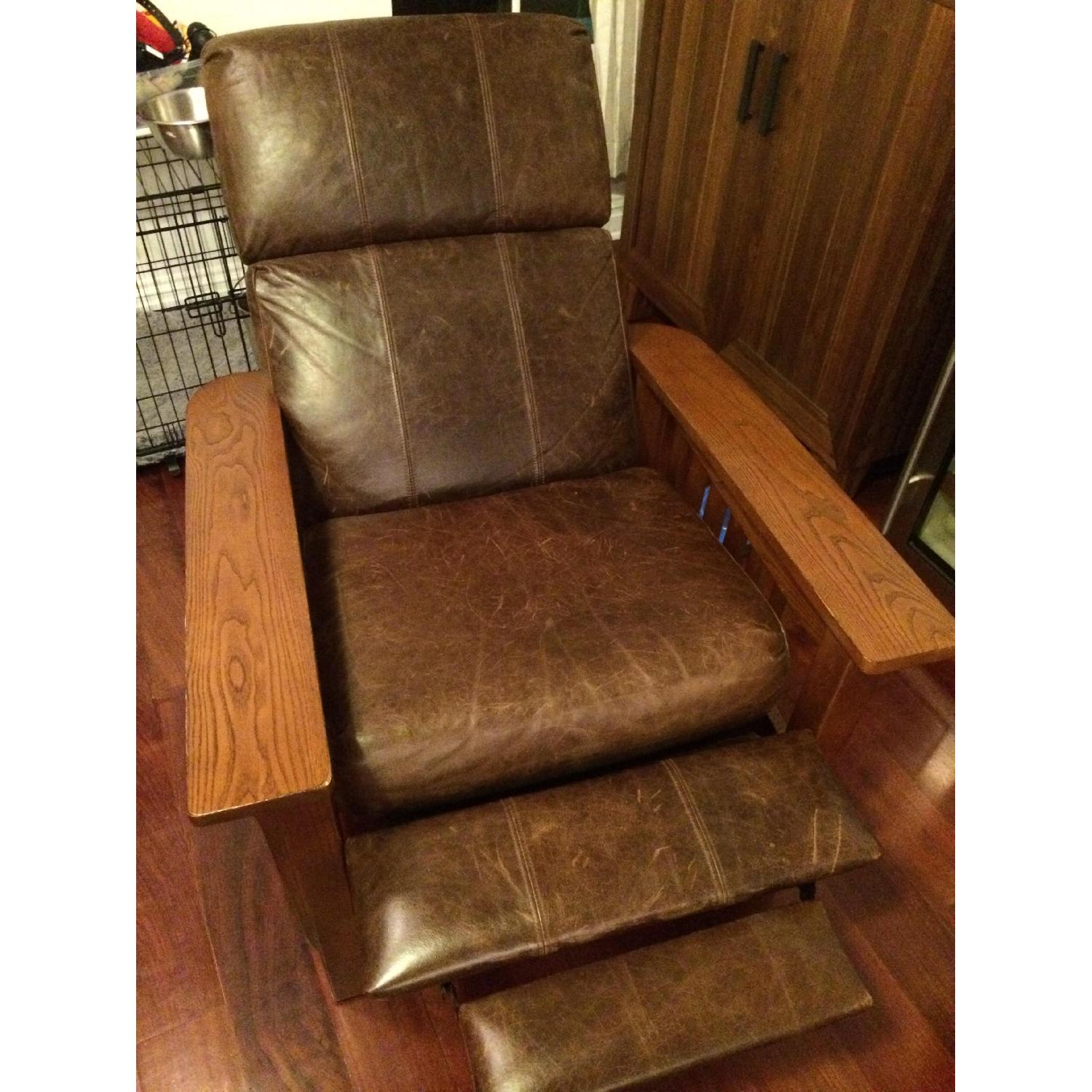Leather & Wood Craftsman/Mission Style Reclining Chair - image-4