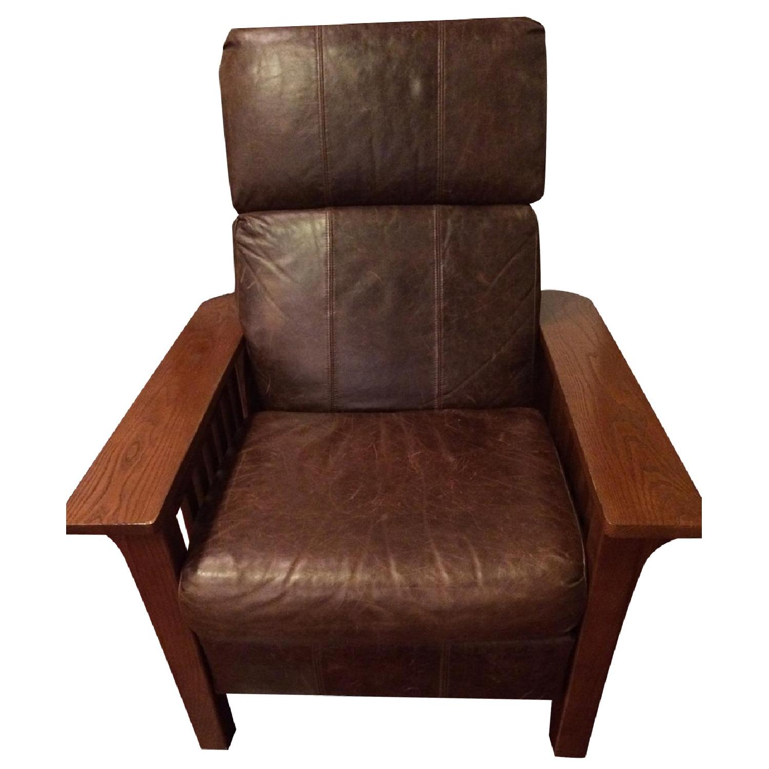 Leather & Wood Craftsman/Mission Style Reclining Chair - AptDeco