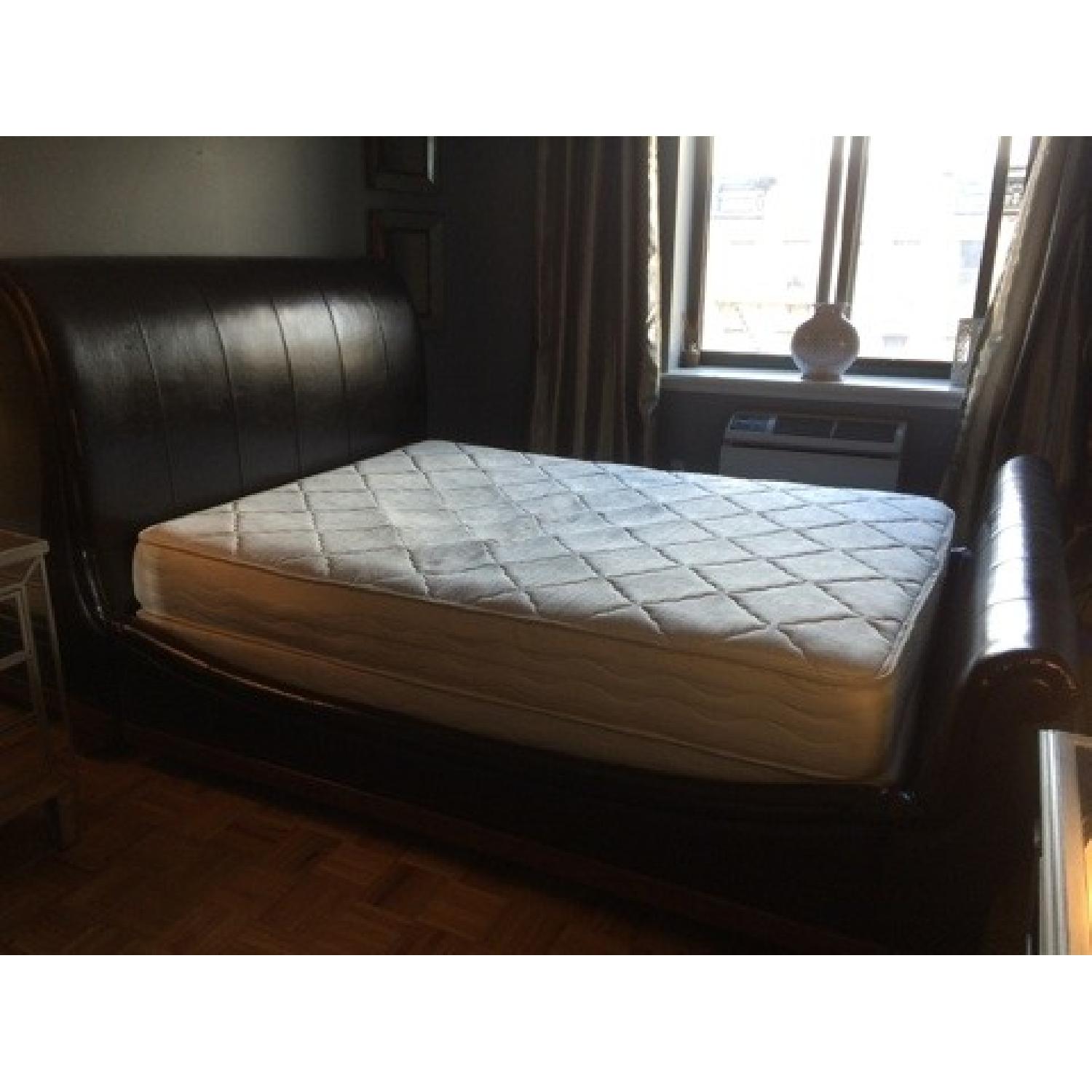 Raymour & Flanigan Legacy Collection Black Leather Sleigh Bed - image-1