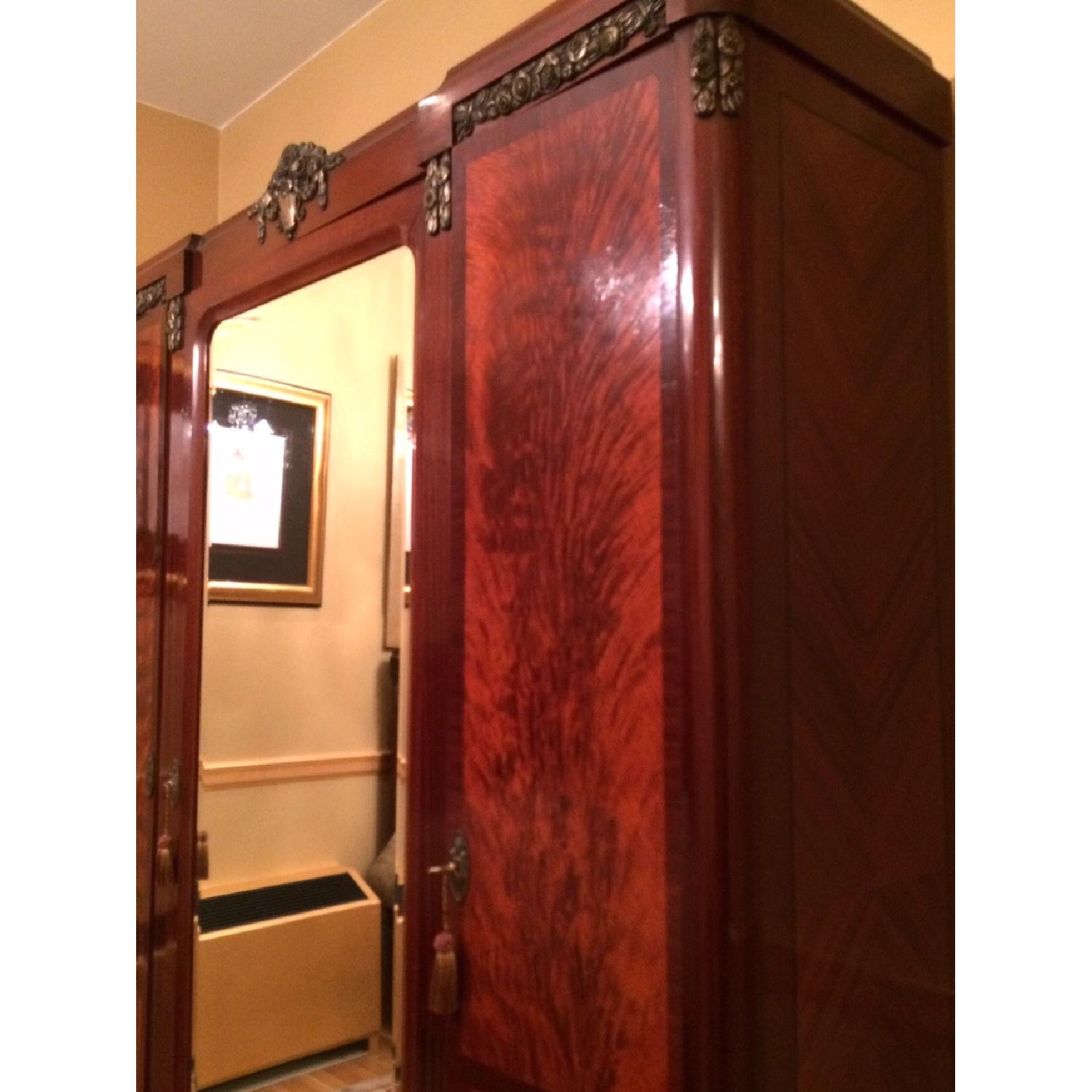 Art Deco Burled Maple Wood Armoire with Mirror and Brass Gilt details - image-2