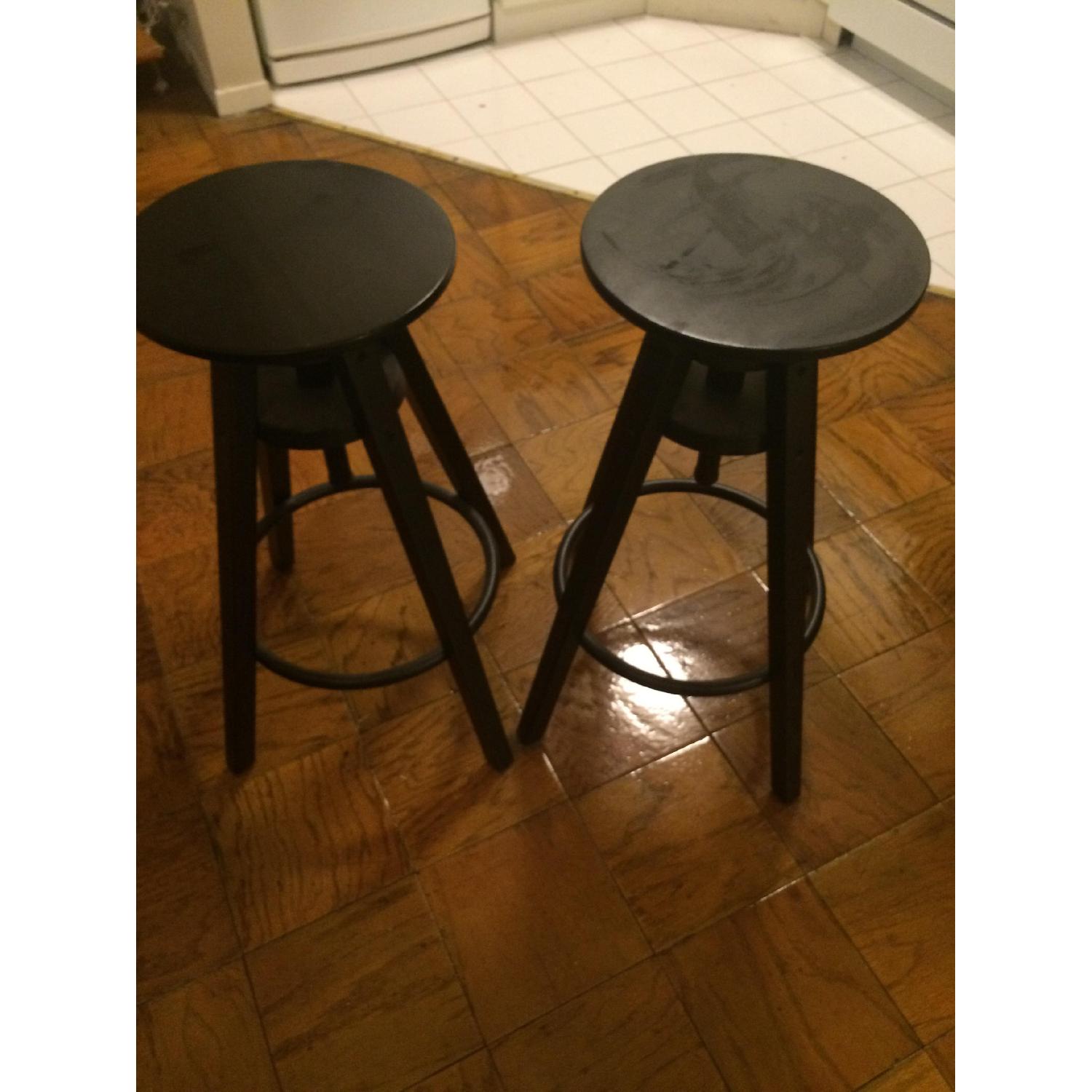 Ikea Black Wood Stools - Pair - image-1