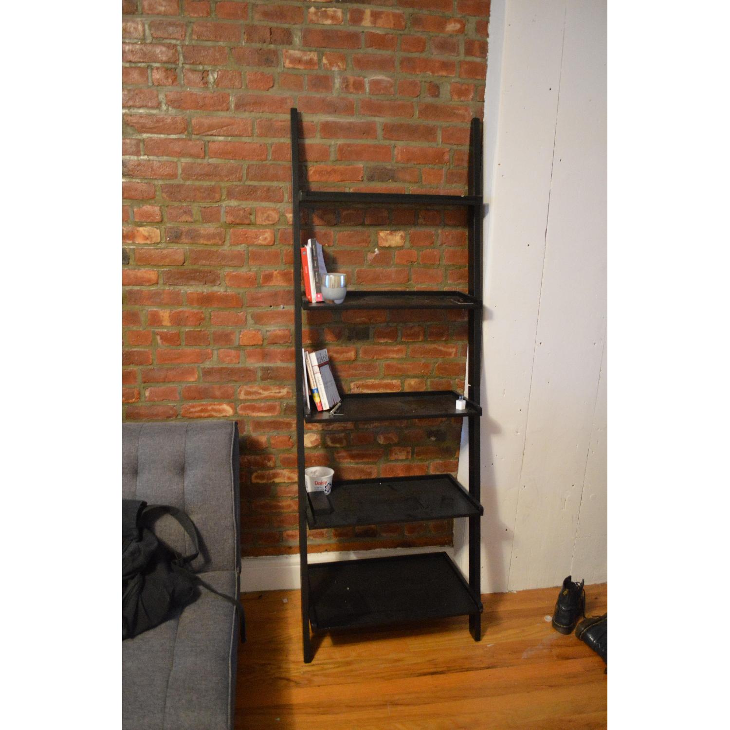 Black Wood Leaning Bookshelf AptDeco