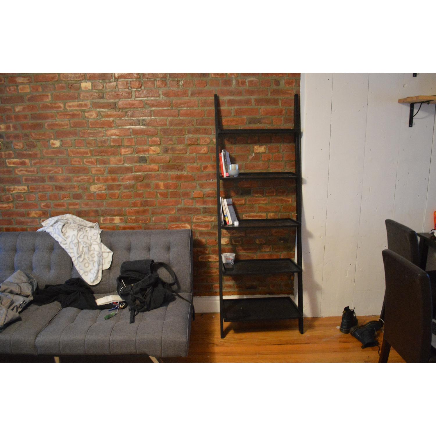 Black Wood Leaning Bookshelf AptDeco