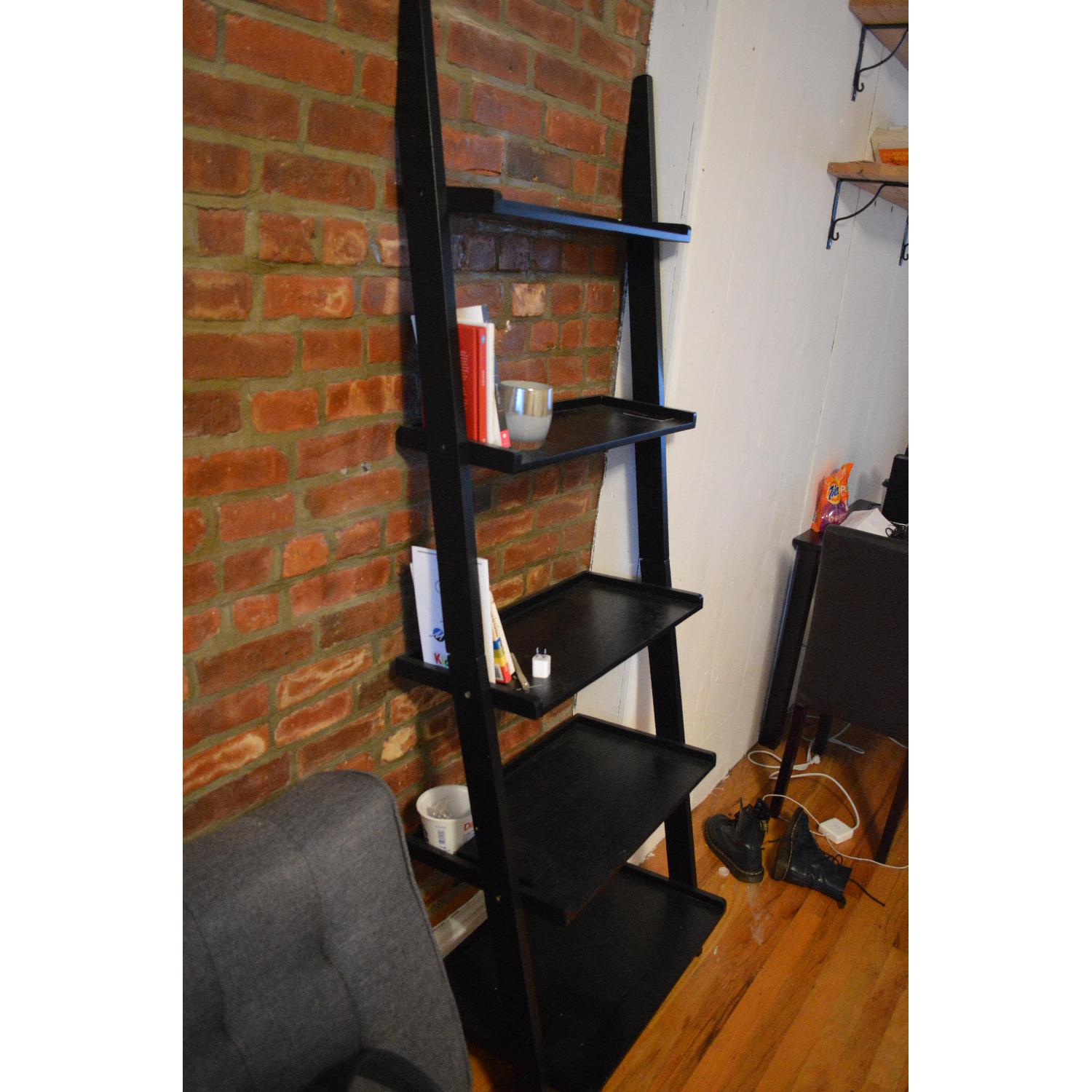 Black Wood Leaning Bookshelf AptDeco