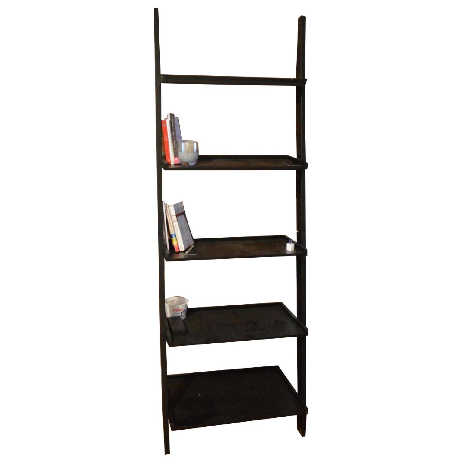Black Wood Leaning Bookshelf AptDeco