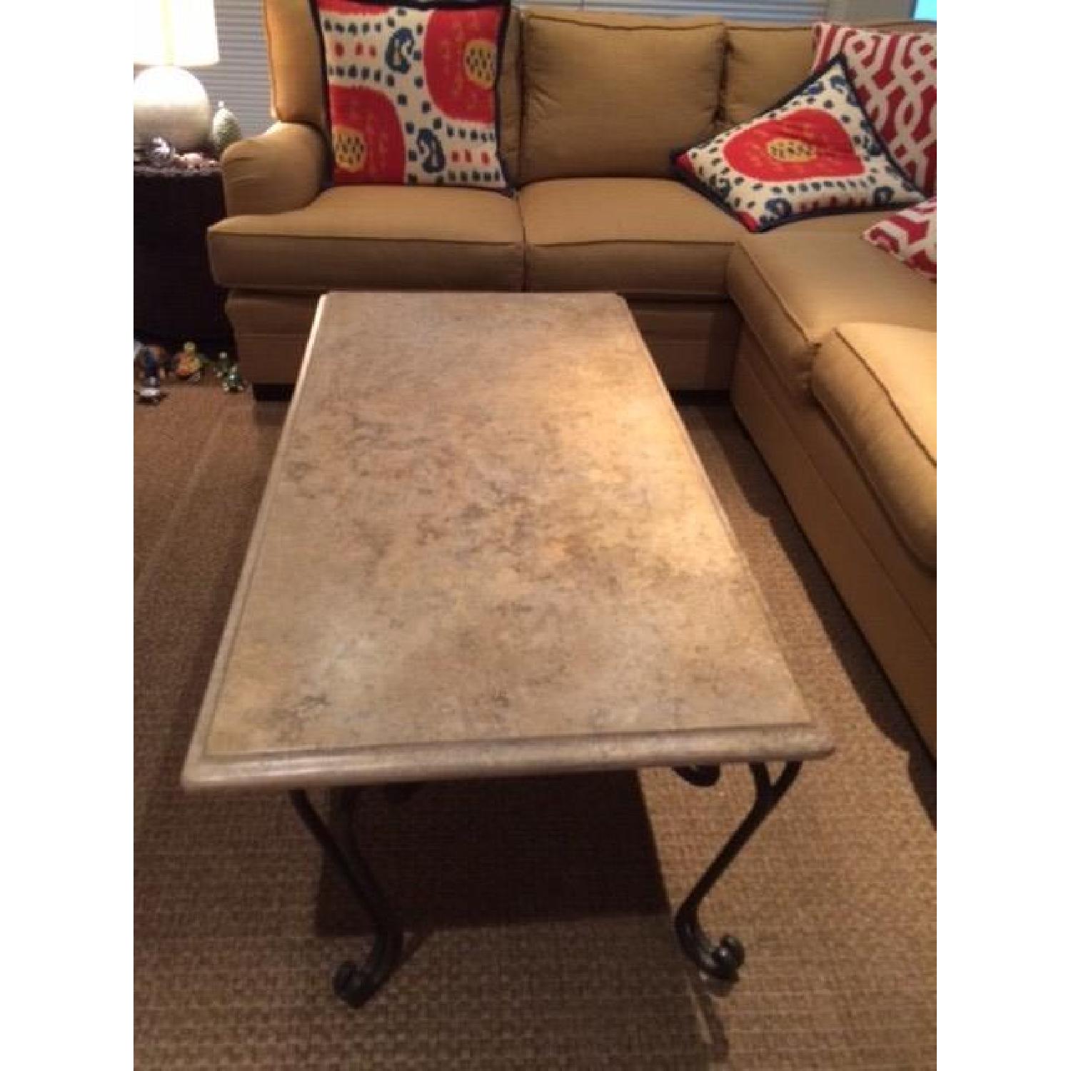 Granite-Top Wrought Iron Coffee Table - image-1