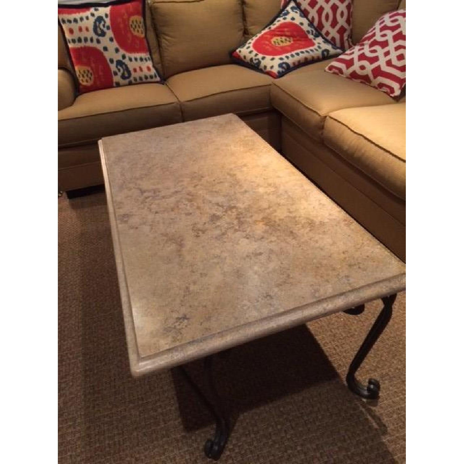 Granite-Top Wrought Iron Coffee Table - image-5