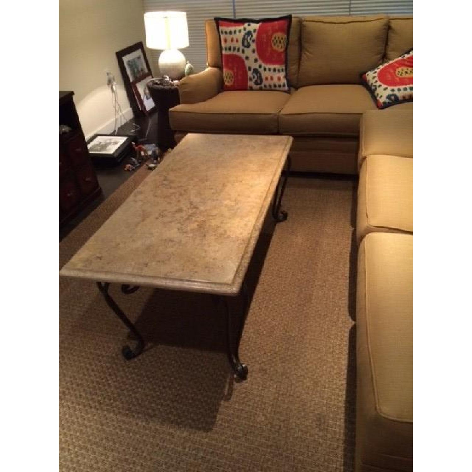 Granite-Top Wrought Iron Coffee Table - image-6