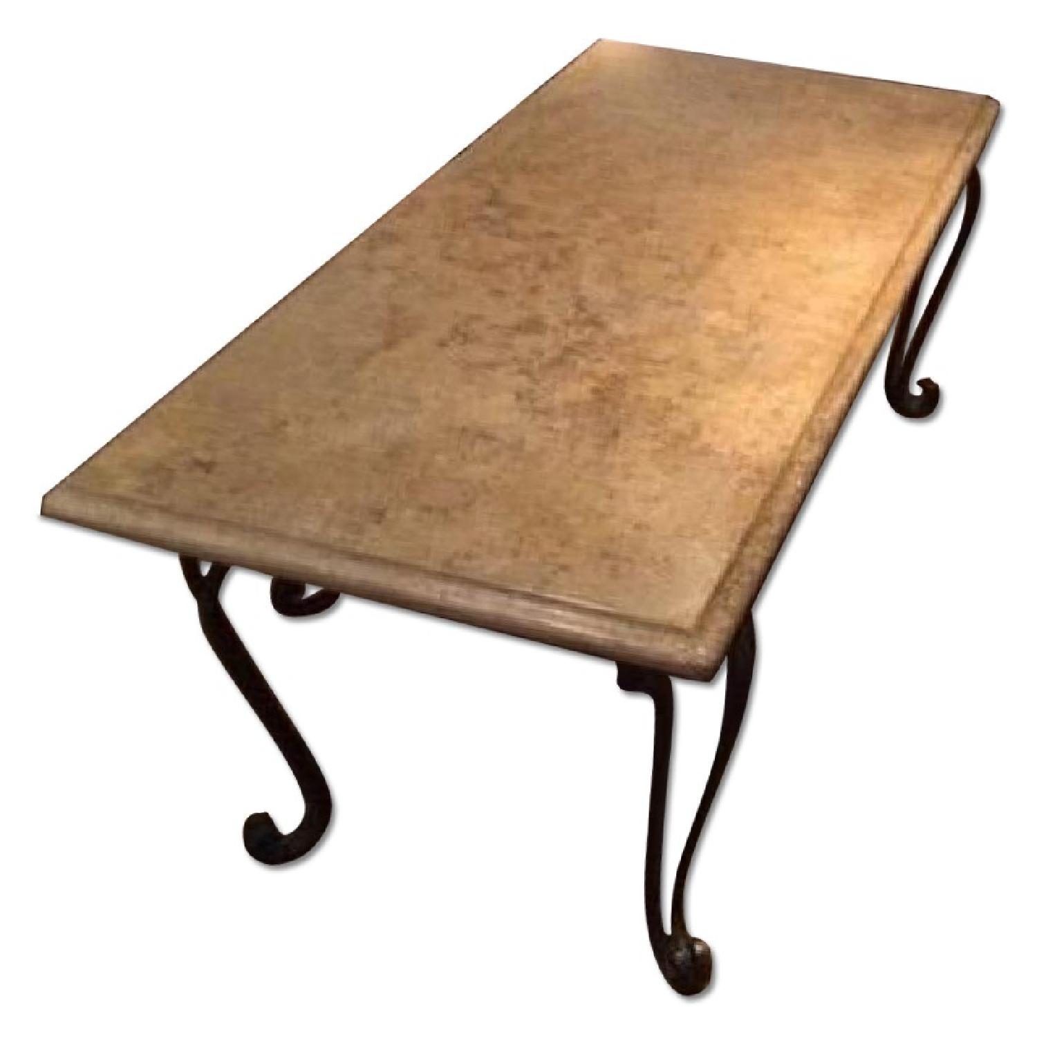 Granite-Top Wrought Iron Coffee Table - image-0