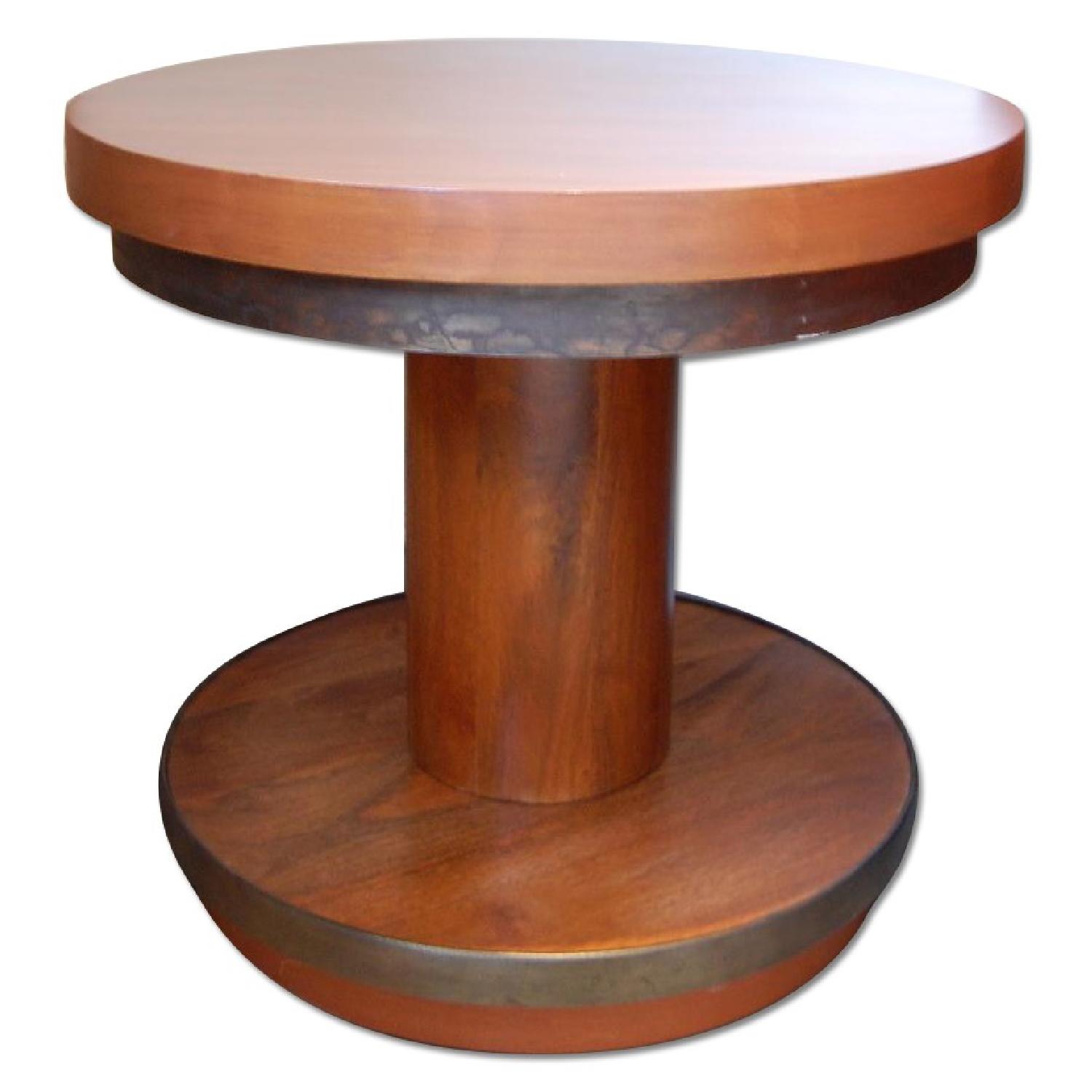 Vintage Round Spool End Table - image-0