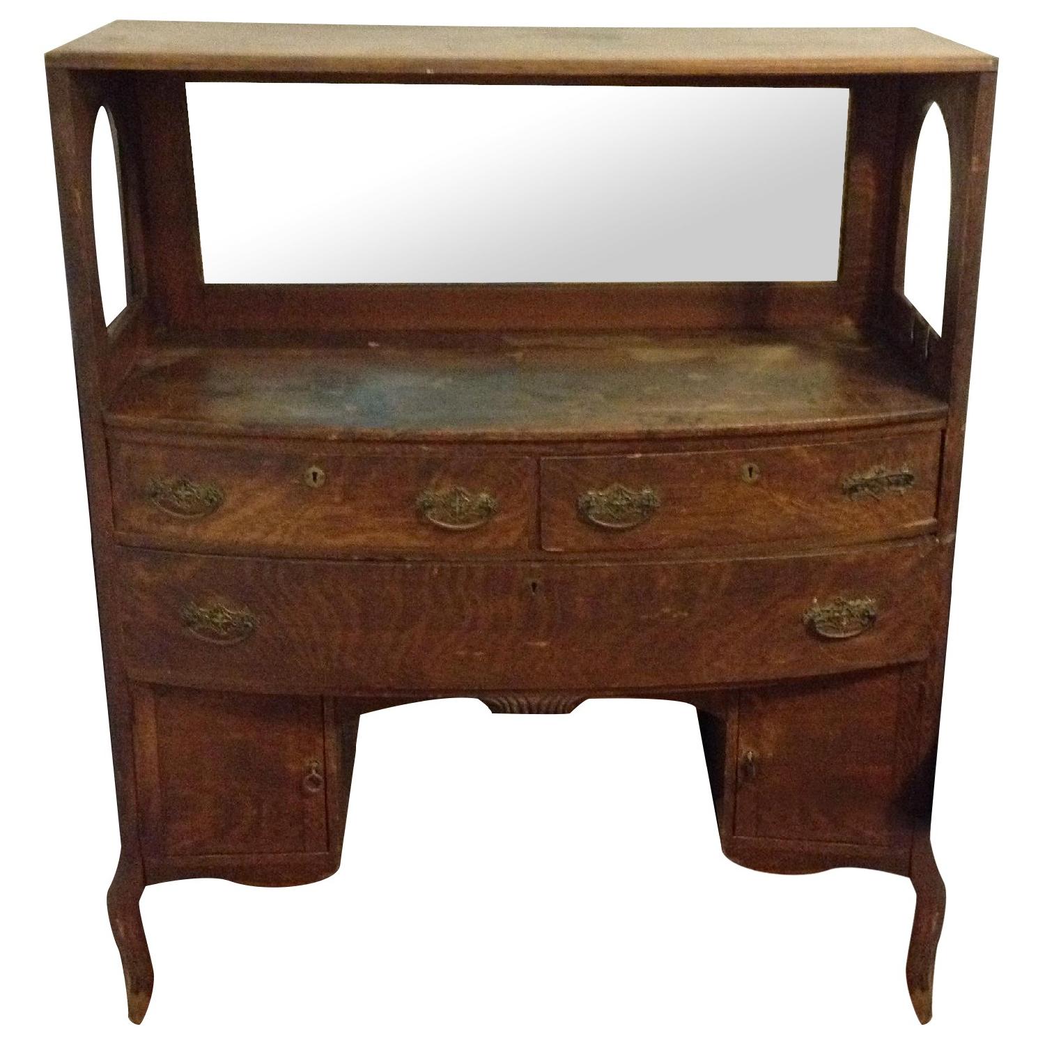 Antique Wood Sideboard with Mirror - image-0