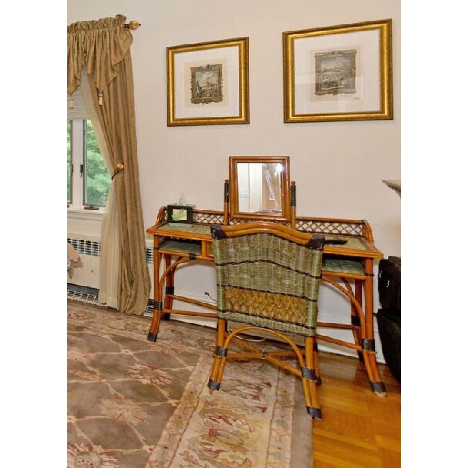 Grange French Fine Furniture Rattan Desk & Mirror w/ Chair - image-2