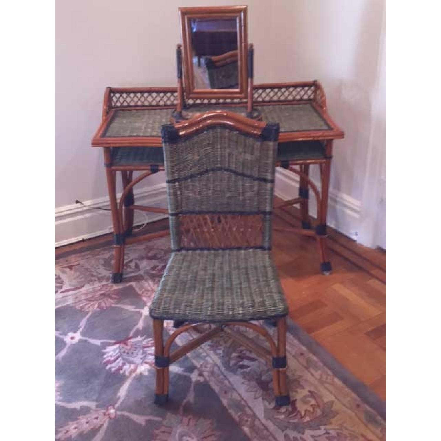 Grange French Fine Furniture Rattan Desk & Mirror w/ Chair - image-3