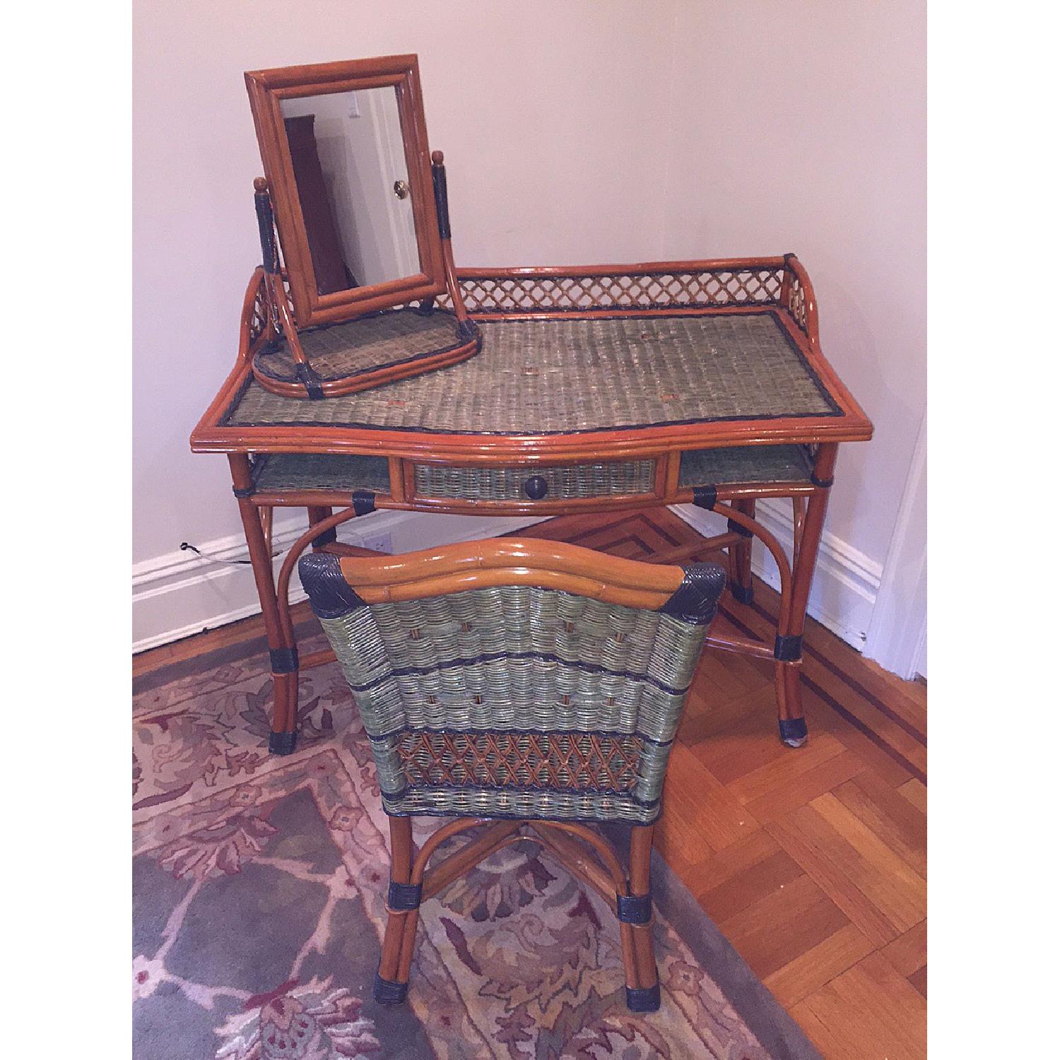 Grange French Fine Furniture Rattan Desk & Mirror w/ Chair - image-6