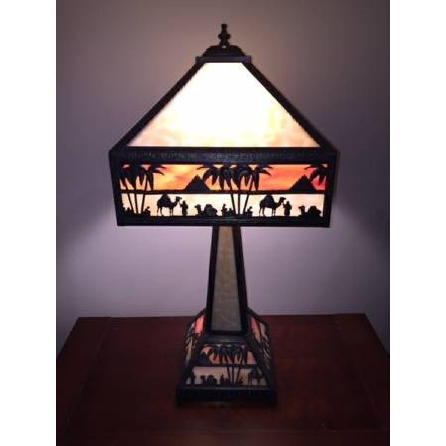 Meyda Tiffany Vintage Camel and Pyramid Stain Glass Lamp - image-1