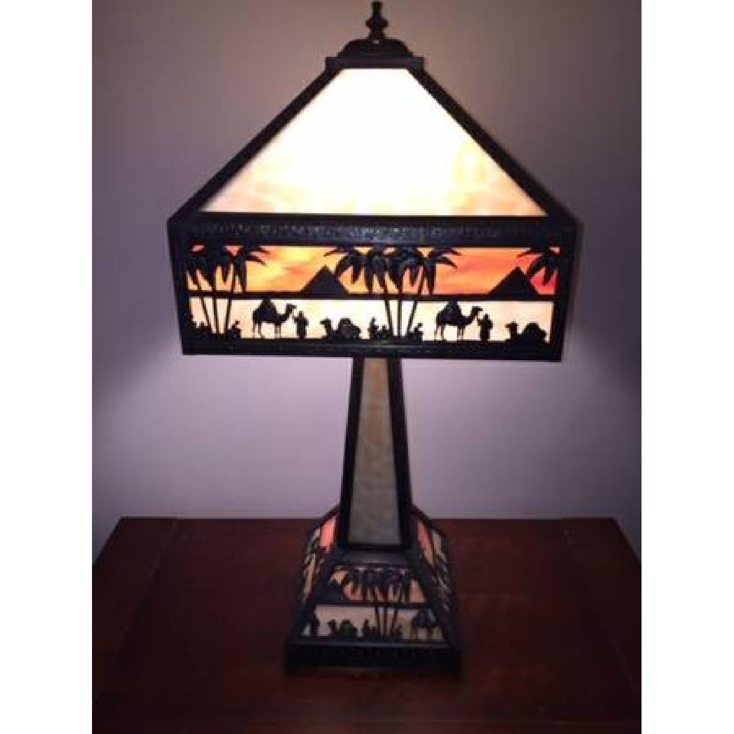 Meyda Tiffany Vintage Camel and Pyramid Stain Glass Lamp - image-2