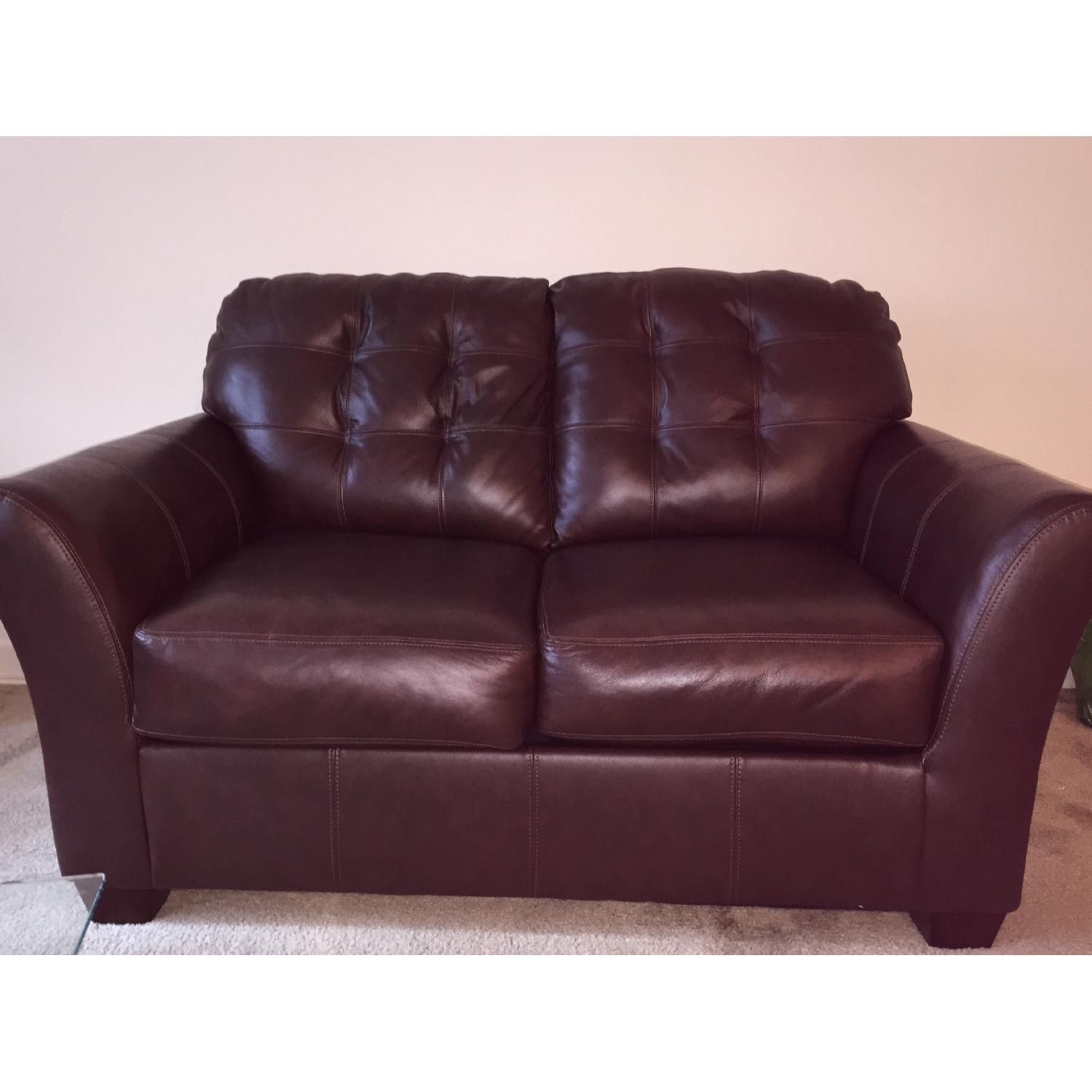 Ashley's Santiago Brown Leather Love Seat - image-1