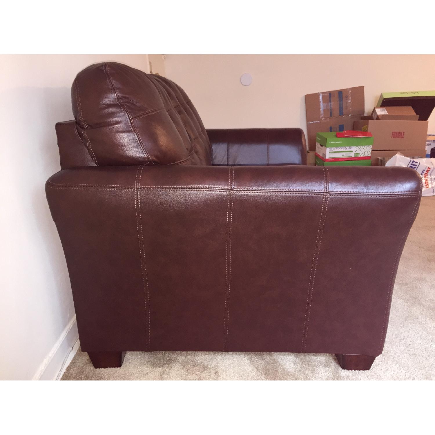 Ashley's Santiago Brown Leather Love Seat - image-2