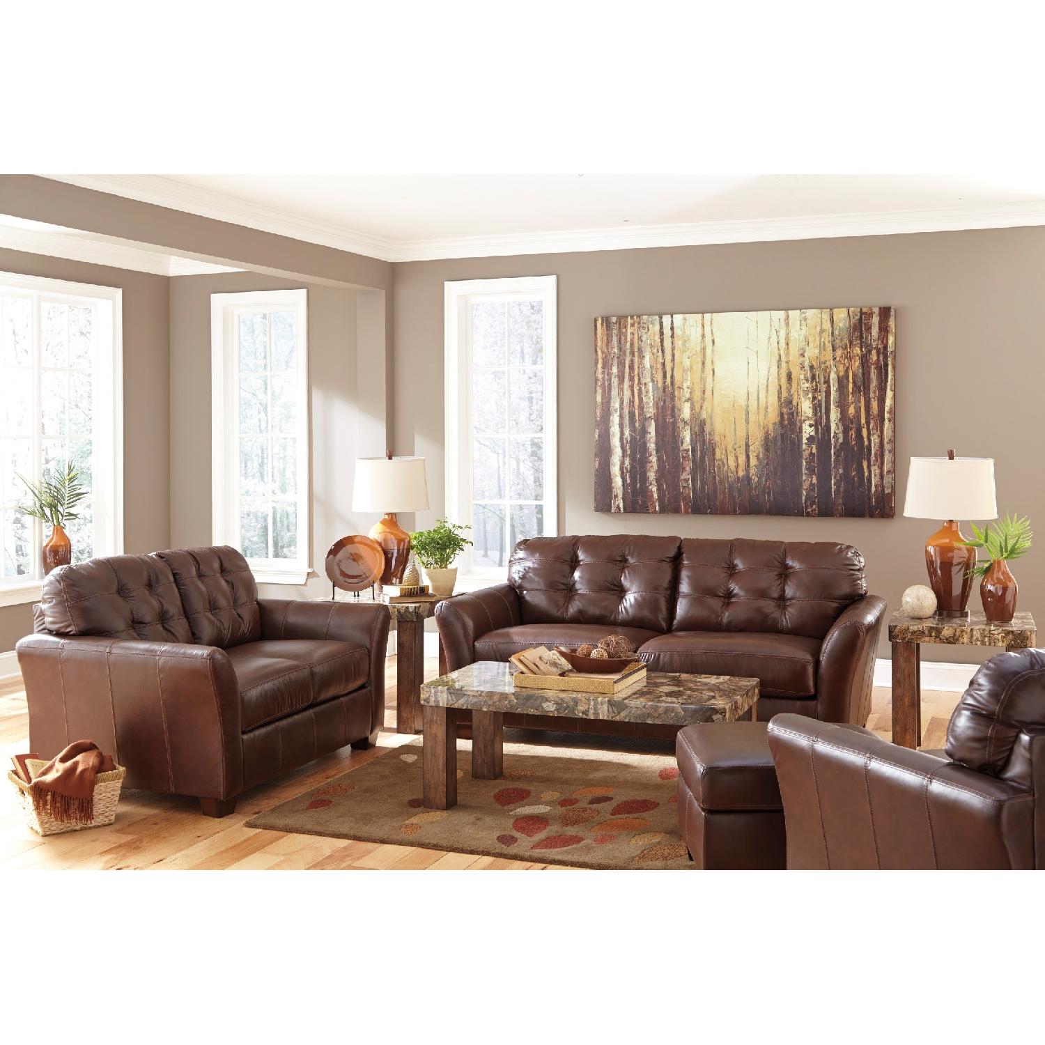 Ashley's Santiago Brown Leather Love Seat - image-8