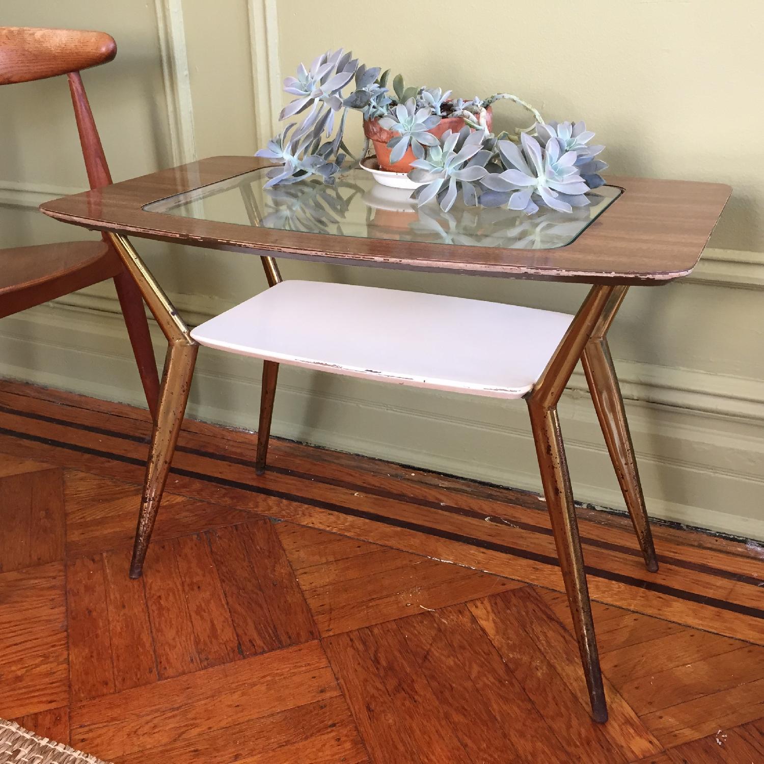 Mid-Century Modern Side Table w/ Brass Legs - image-2