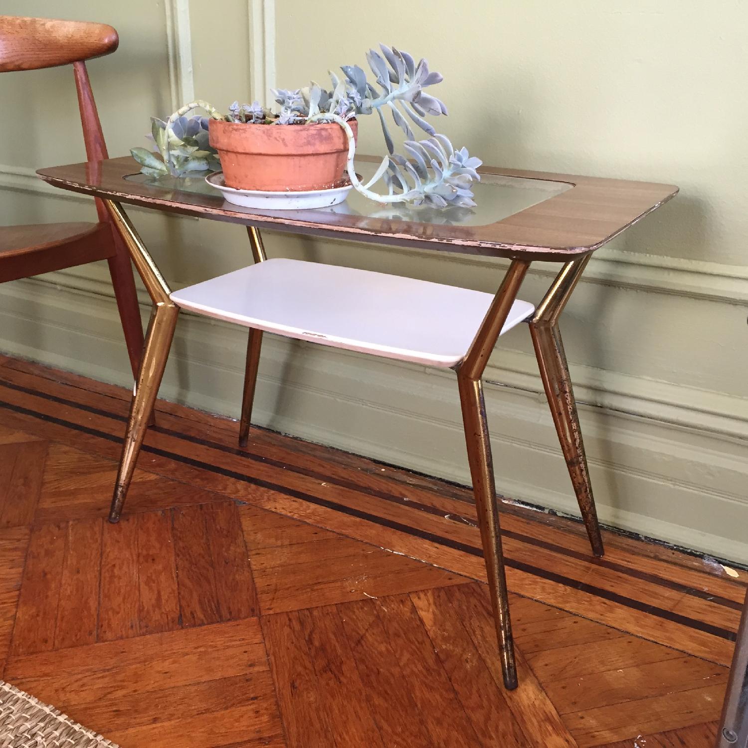 Mid-Century Modern Side Table w/ Brass Legs - image-3