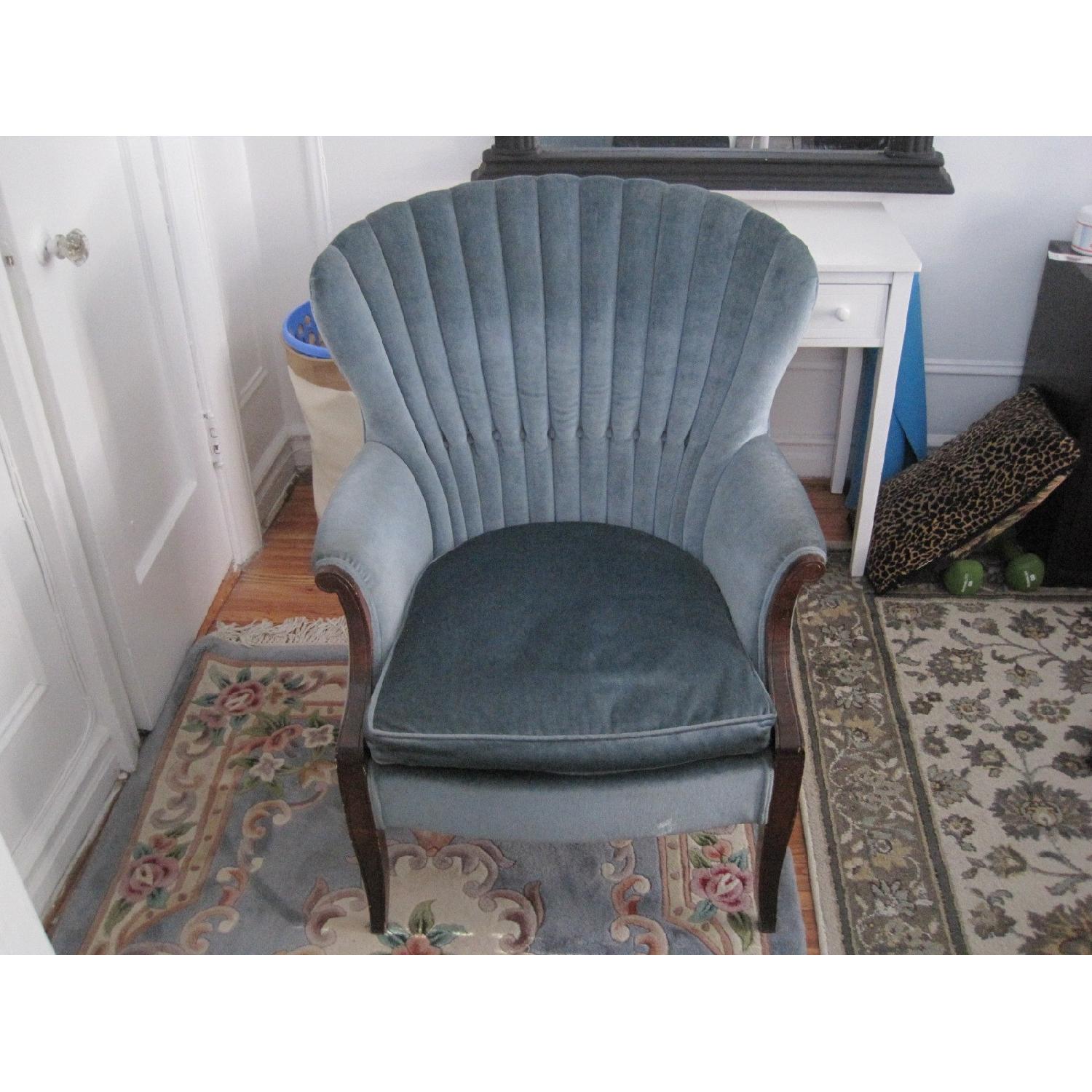 Crushed Blue Velvet Armchair - image-1
